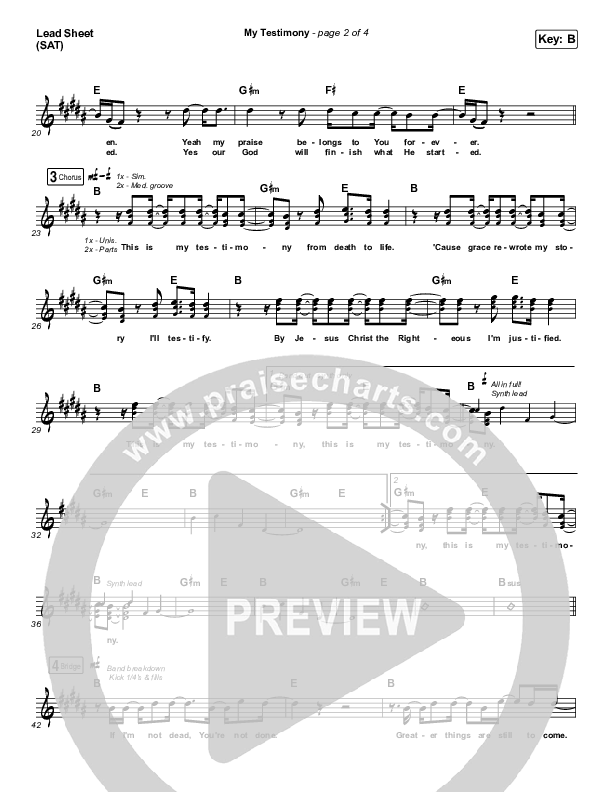 My Testimony Lead Sheet (SAT) (Elevation Worship)