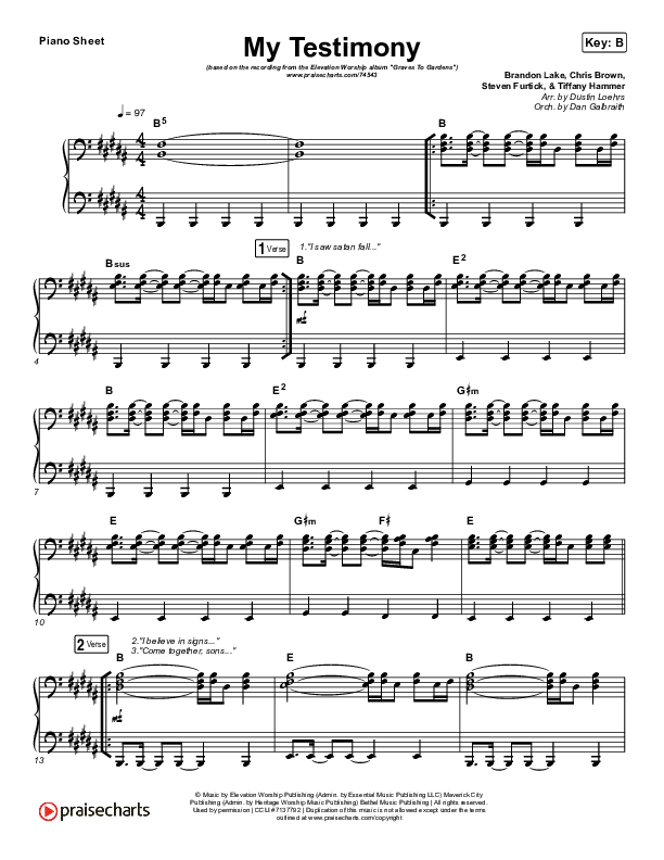 My Testimony Piano Sheet (Elevation Worship)