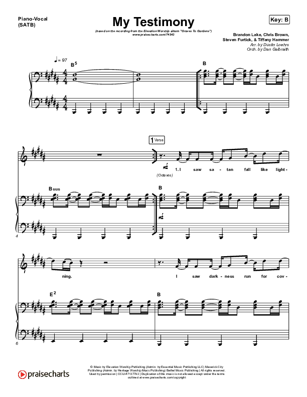 My Testimony Piano/Vocal (SATB) (Elevation Worship)
