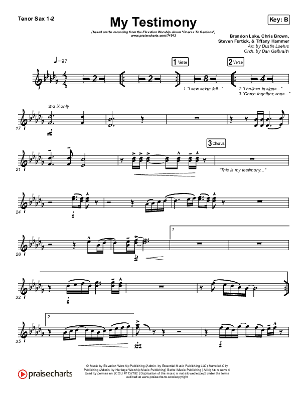 My Testimony Tenor Sax 1/2 (Elevation Worship)