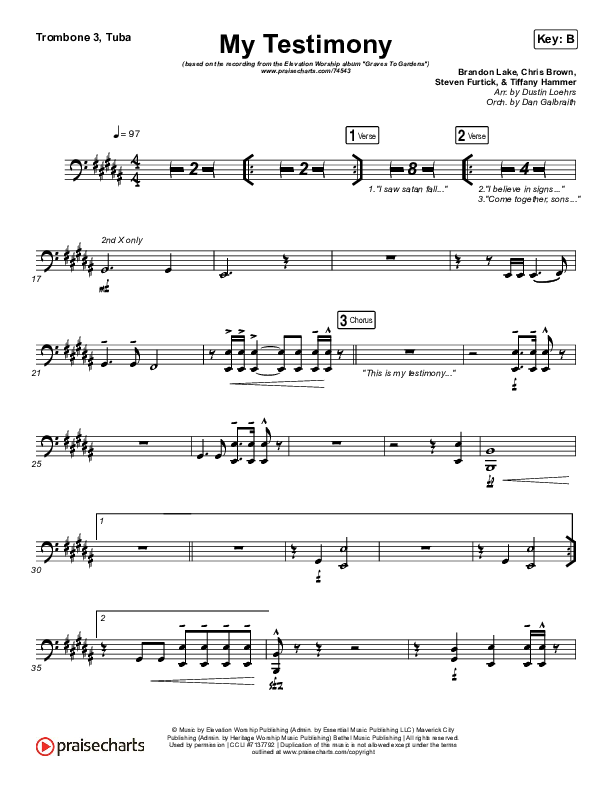 My Testimony Trombone 3/Tuba (Elevation Worship)