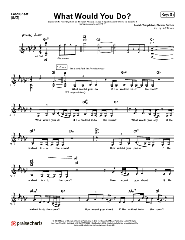 What Would You Do Lead Sheet (SAT) (Elevation Worship / Isaiah Templeton)