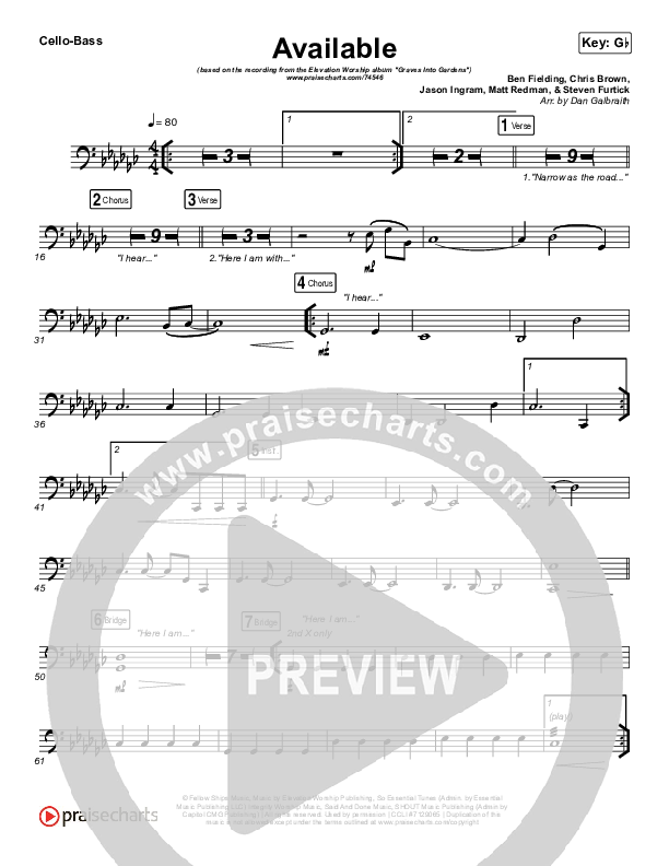 Available Cello/Bass (Elevation Worship)