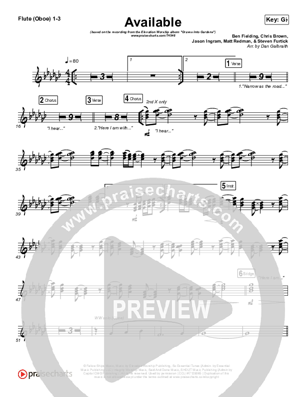 Available Flute/Oboe 1/2/3 (Elevation Worship)