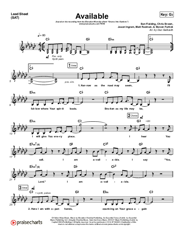 Available Lead Sheet (SAT) (Elevation Worship)