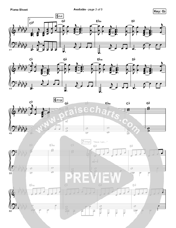 Available Piano Sheet (Elevation Worship)