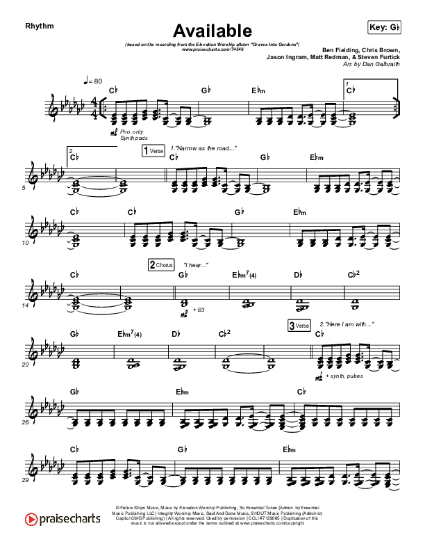Available Rhythm Chart (Elevation Worship)