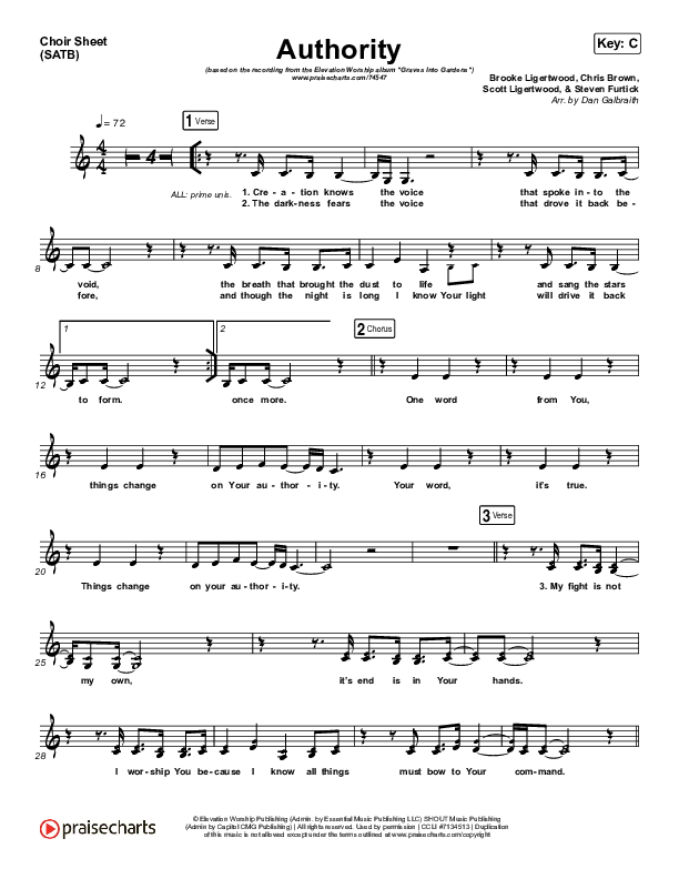 Authority Choir Sheet (SATB) (Elevation Worship)