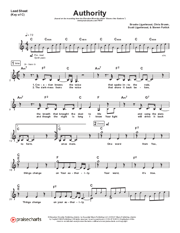 Authority Lead Sheet (Melody) (Elevation Worship)