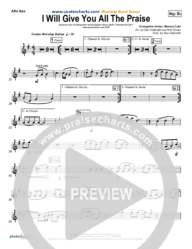 I Will Give You All The Praise Alto Sax (4Given)