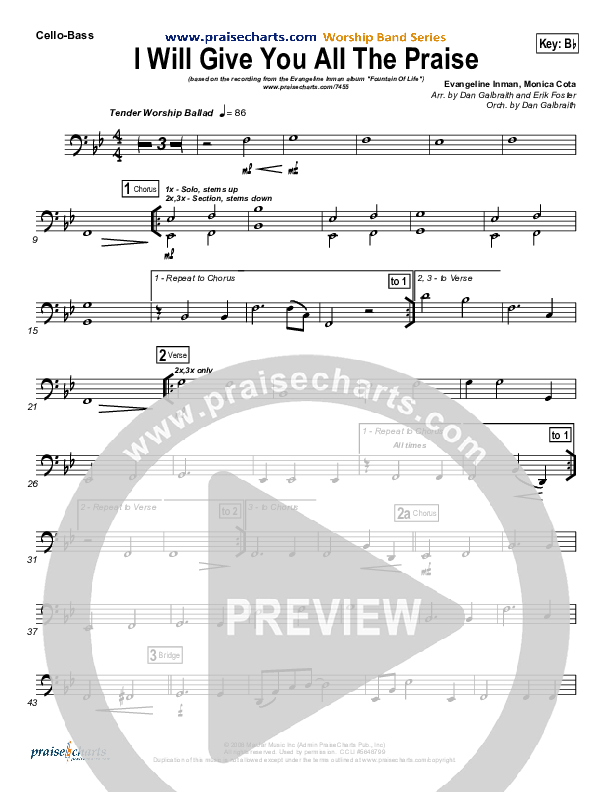 I Will Give You All The Praise Cello/Bass (4Given)