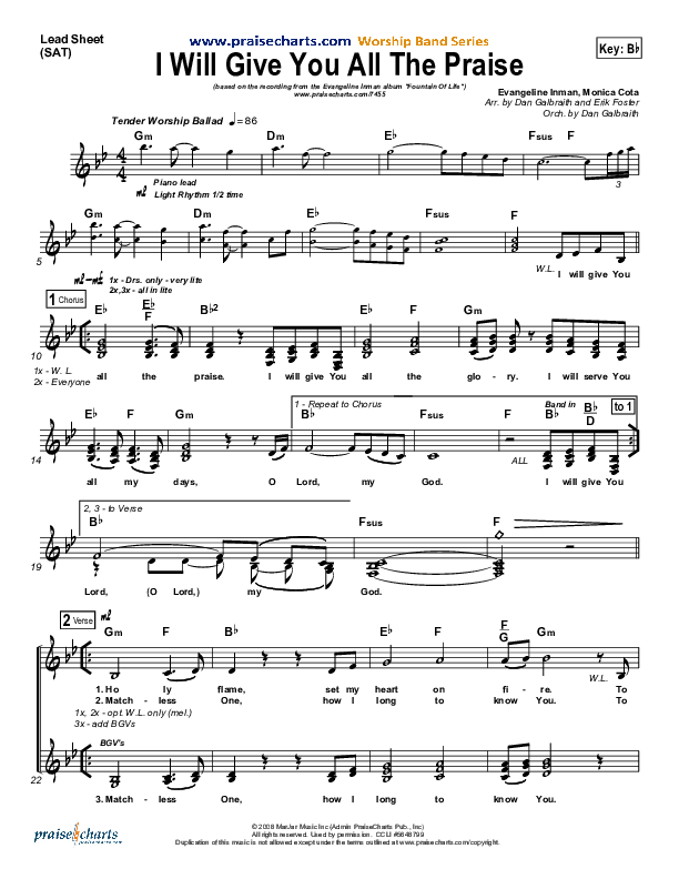 I Will Give You All The Praise Lead Sheet (SAT) (4Given)