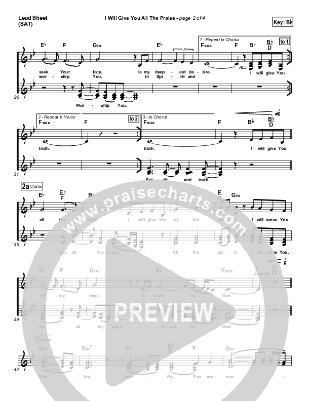 I Will Give You All The Praise Lead Sheet (SAT) (4Given)