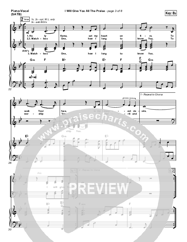 I Will Give You All The Praise Piano/Vocal (SATB) (4Given)
