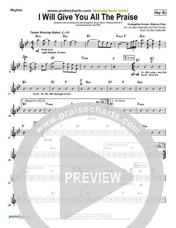 I Will Give You All The Praise Rhythm Chart (4Given)