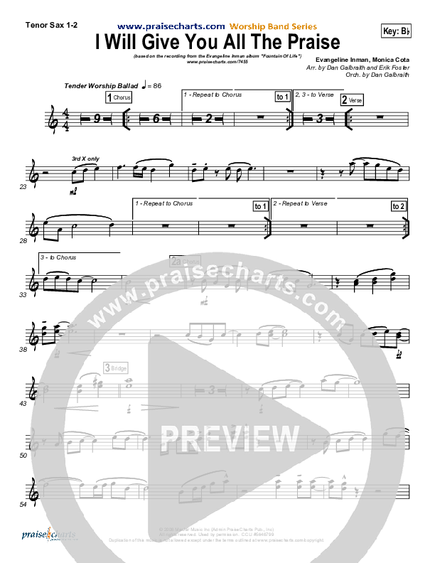 I Will Give You All The Praise Tenor Sax 1/2 (4Given)