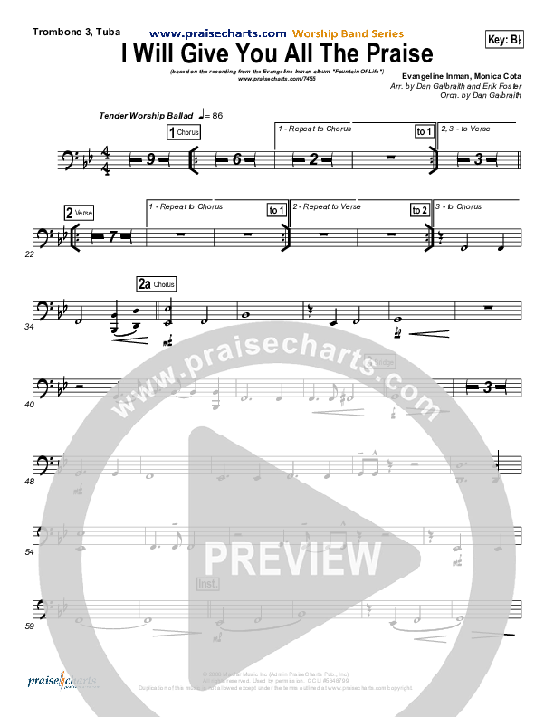 I Will Give You All The Praise Trombone 3/Tuba (4Given)