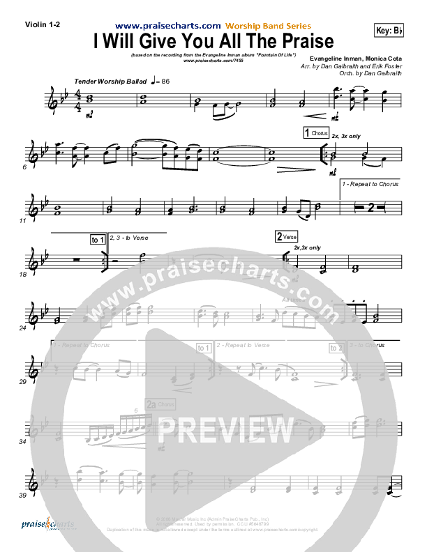 I Will Give You All The Praise Violin 1/2 (4Given)