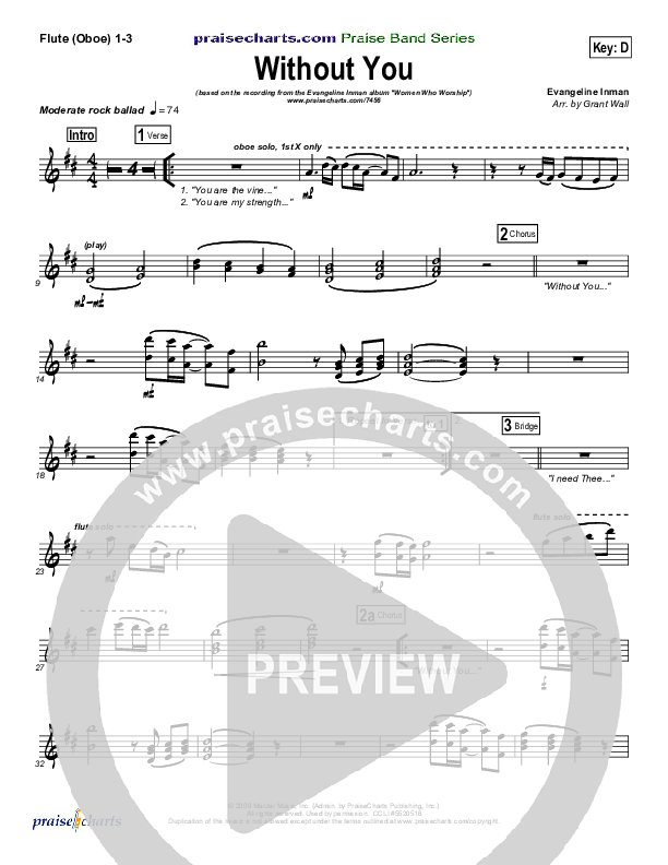 Without You Flute/Oboe 1/2/3 (Evangeline Inman)