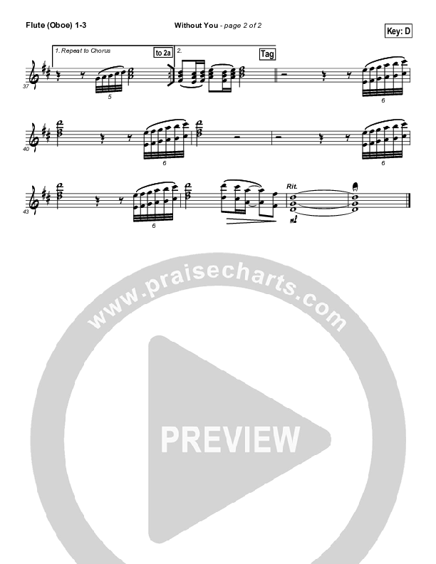 Without You Flute/Oboe 1/2/3 (Evangeline Inman)