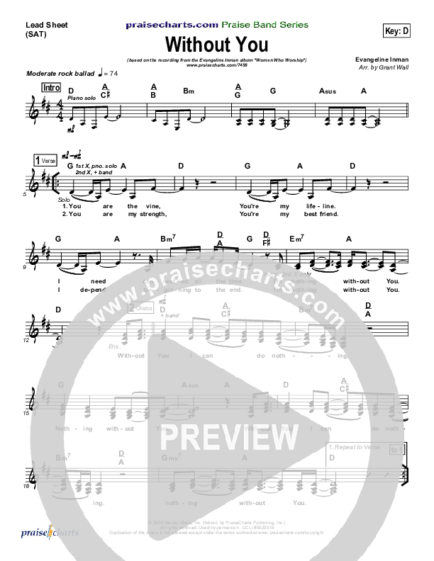 Without You Lead Sheet (SAT) (Evangeline Inman)
