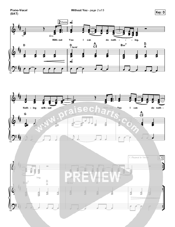 Without You Piano/Vocal (Evangeline Inman)