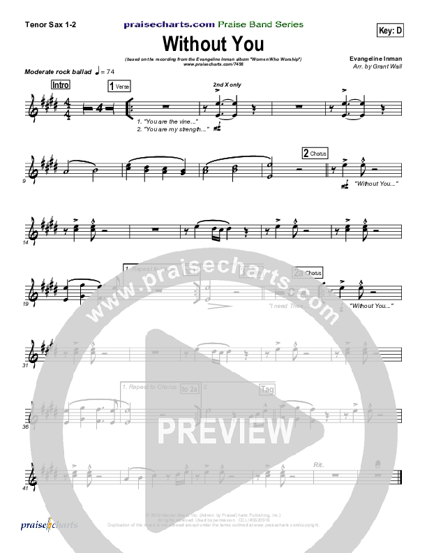 Without You Tenor Sax 1/2 (Evangeline Inman)