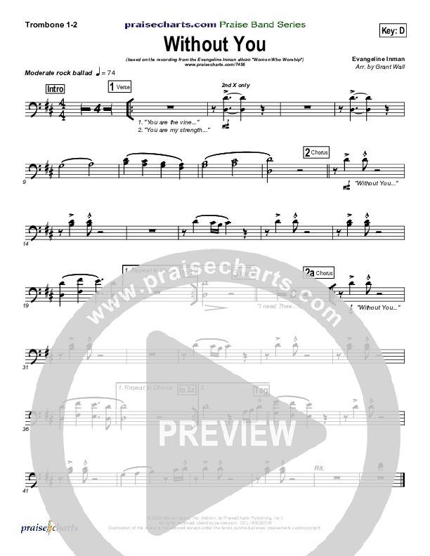 Without You Trombone 1/2 (Evangeline Inman)