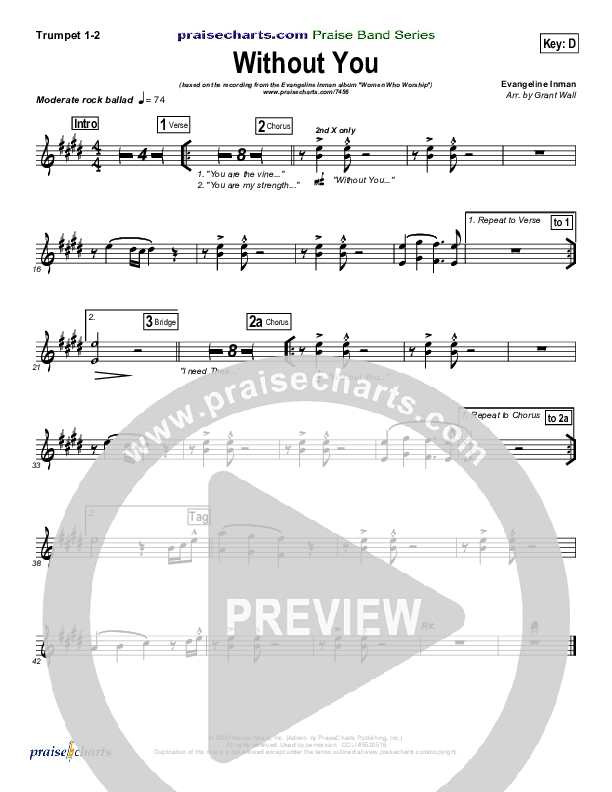 Without You Trumpet 1,2 (Evangeline Inman)