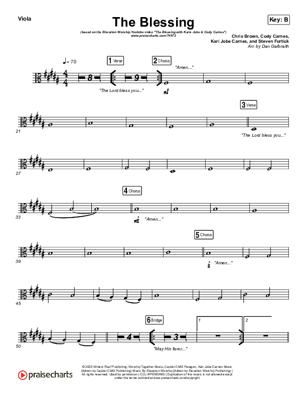 The Blessing (Live) Viola (Elevation Worship / Kari Jobe / Cody Carnes)