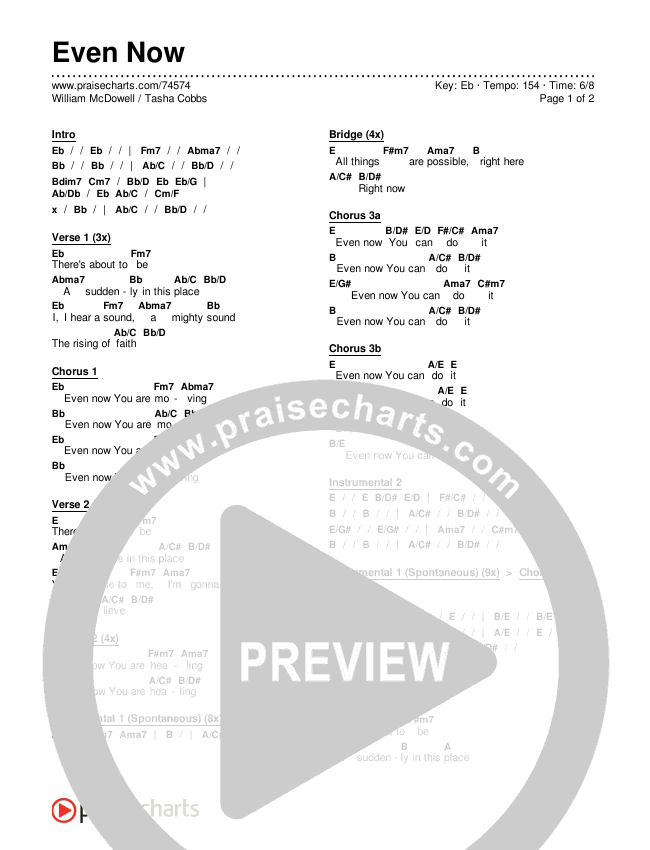 Even Now Chords & Lyrics (William McDowell / Tasha Cobbs Leonard)