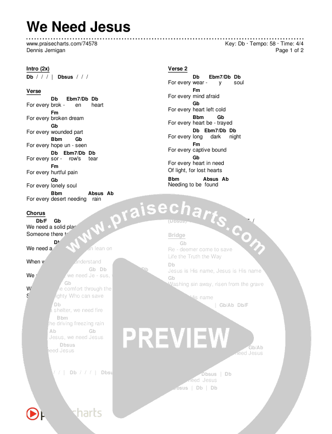 We Need Jesus Chords & Lyrics (Dennis Jernigan)