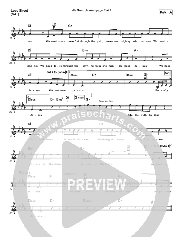We Need Jesus Lead Sheet (SAT) (Dennis Jernigan)
