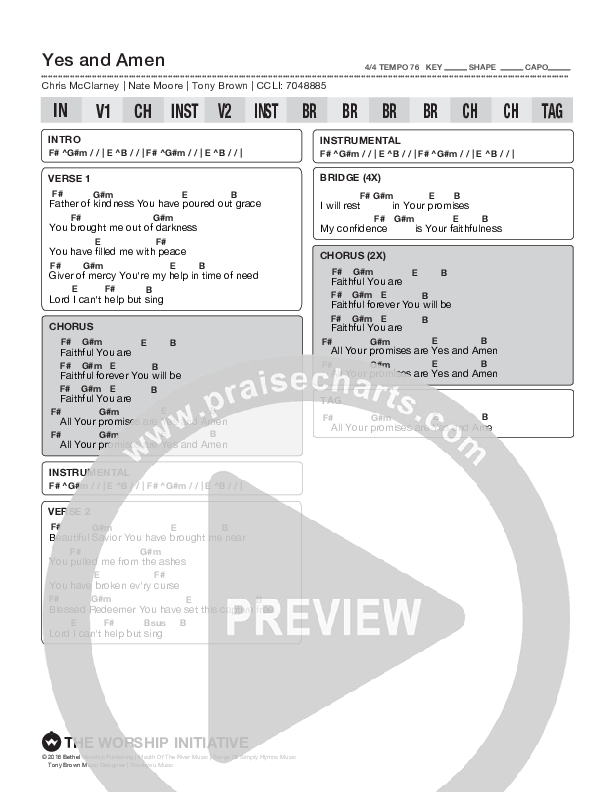 Yes And Amen Chord Chart (Shane & Shane/The Worship Initiative / Robbie Seay)