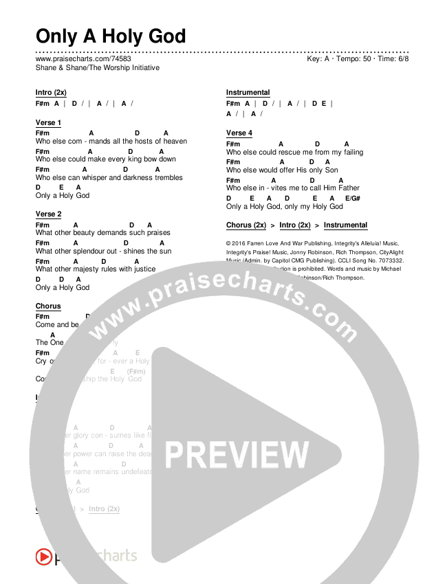 Only A Holy God Chords & Lyrics (Shane & Shane/The Worship Initiative)