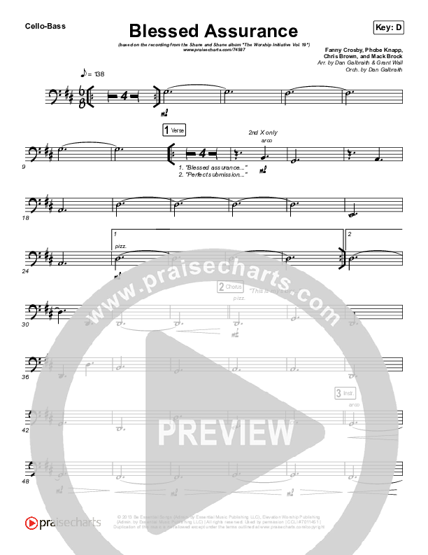 Blessed Assurance Cello/Bass (Shane & Shane/The Worship Initiative)