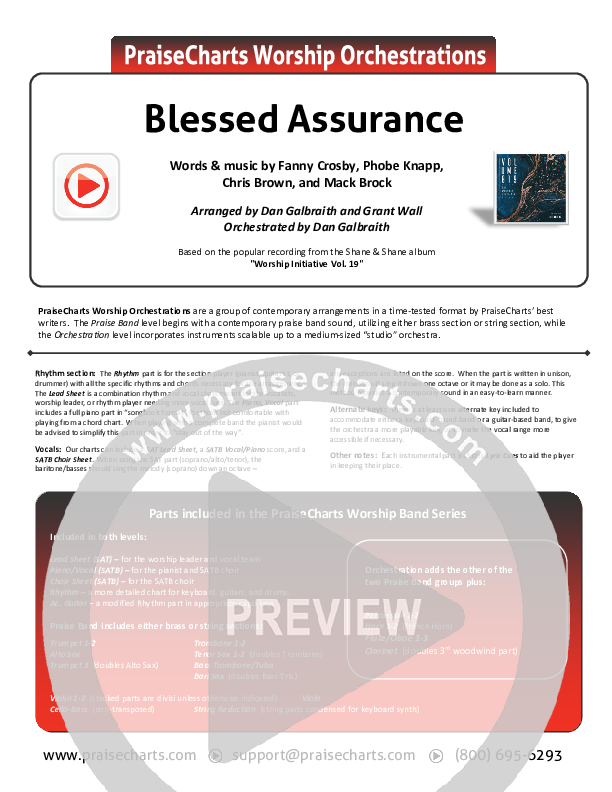 Blessed Assurance Cover Sheet (Shane & Shane/The Worship Initiative)