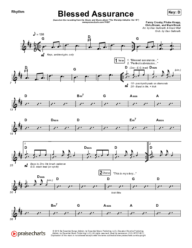 Blessed Assurance Rhythm Chart (Shane & Shane/The Worship Initiative)