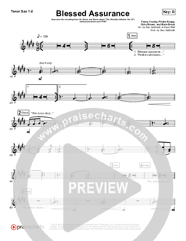 Blessed Assurance Tenor Sax 1/2 (Shane & Shane/The Worship Initiative)