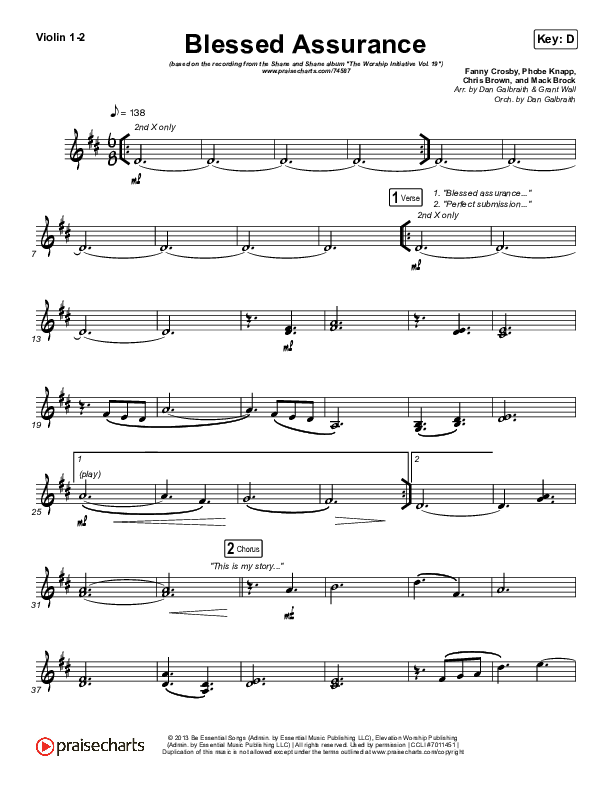 Blessed Assurance Violin 1/2 (Shane & Shane/The Worship Initiative)
