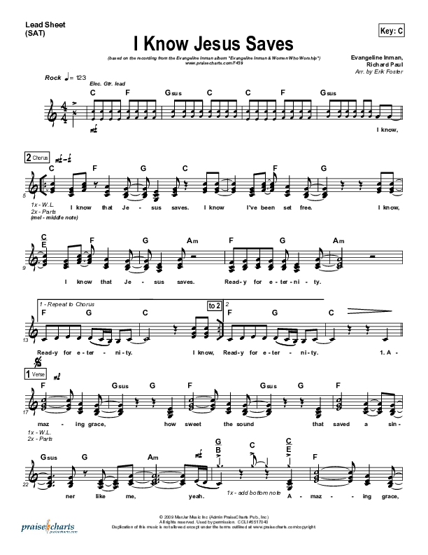 I Know Jesus Saves Lead Sheet (SAT) (Evangeline Inman)