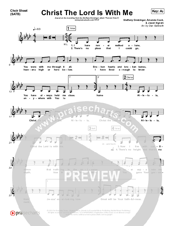 Christ The Lord Is With Me Choir Sheet (SATB) (Steffany Gretzinger / Amanda Lindsey Cook / Wonder Grace Gretzinger)