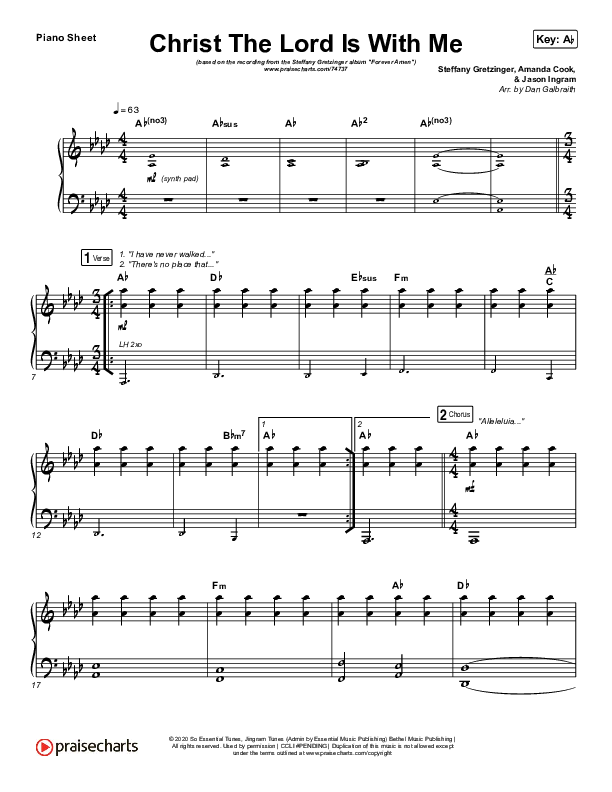 Christ The Lord Is With Me Piano Sheet (Steffany Gretzinger / Amanda Lindsey Cook / Wonder Grace Gretzinger)