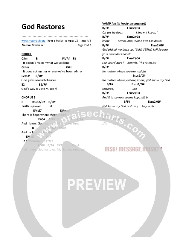 God Restores Chords & Lyrics (Marcus Gresham)