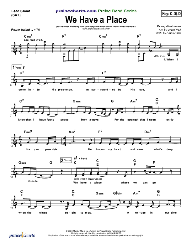 We Have A Place Lead Sheet (SAT) (Evangeline Inman)