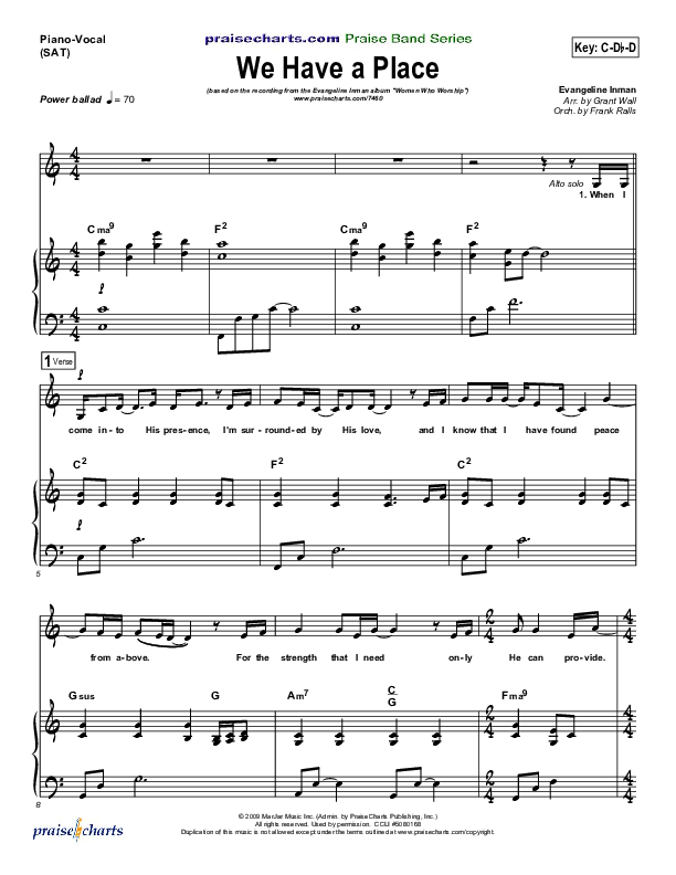 We Have A Place Piano/Vocal (Evangeline Inman)