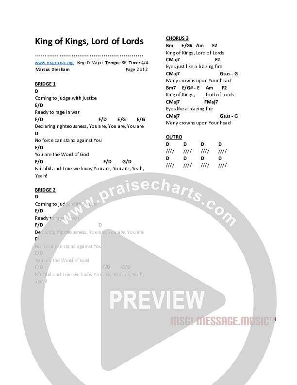 King Of Kings Lord Of Lords Chords & Lyrics (Marcus Gresham)