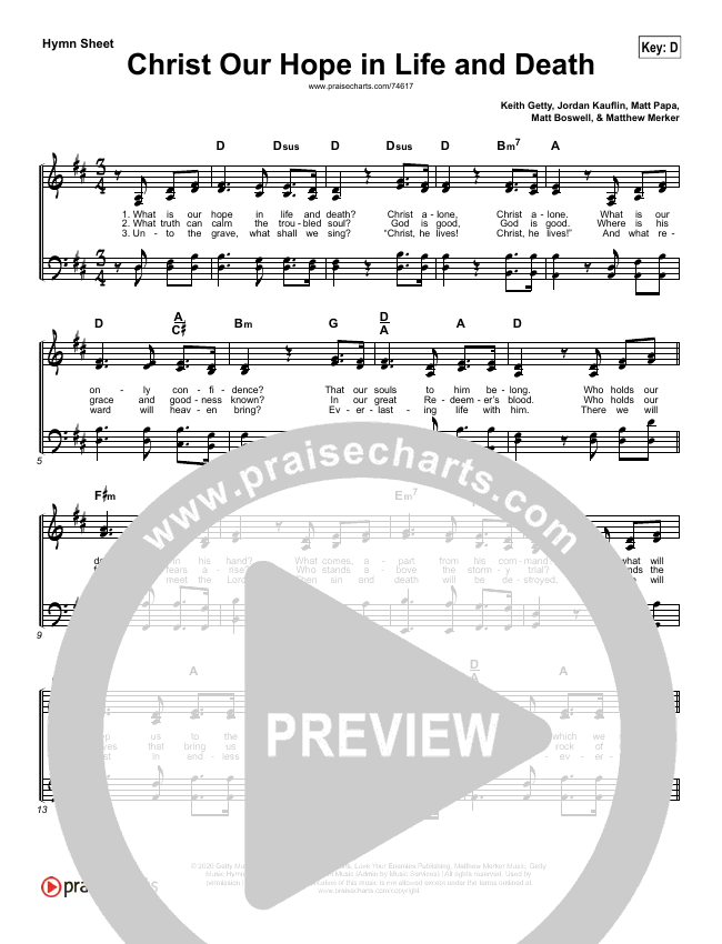 Christ Our Hope In Life And Death (Simplified) Hymn Sheet (Matt Papa / Keith & Kristyn Getty Christ Our Hope In Life And Death (Simplified) Hymn Sheet (Matt Papa / Keith & Kristyn Getty
