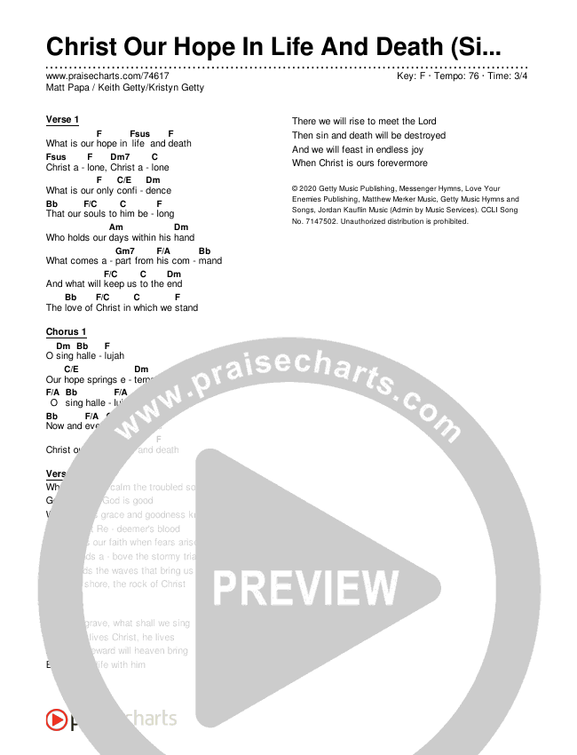 Christ Our Hope In Life And Death (Simplified) Chord Chart (Matt Papa / Keith & Kristyn Getty)