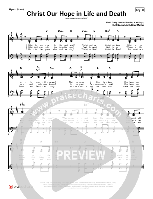 Christ Our Hope In Life And Death (Simplified) Hymn Sheet (Matt Papa / Keith & Kristyn Getty)